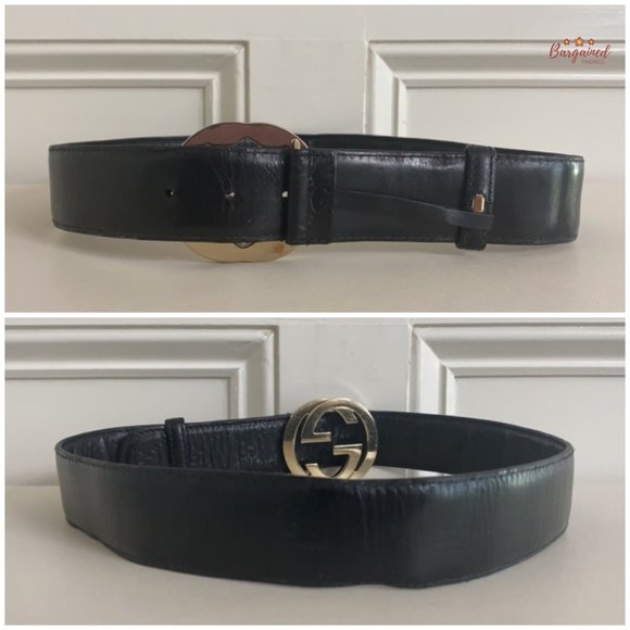 Authentic Gucci Black Guccissima Leather Gold Interlocking G Buckle Belt 80/32 - Picture 6 of 13